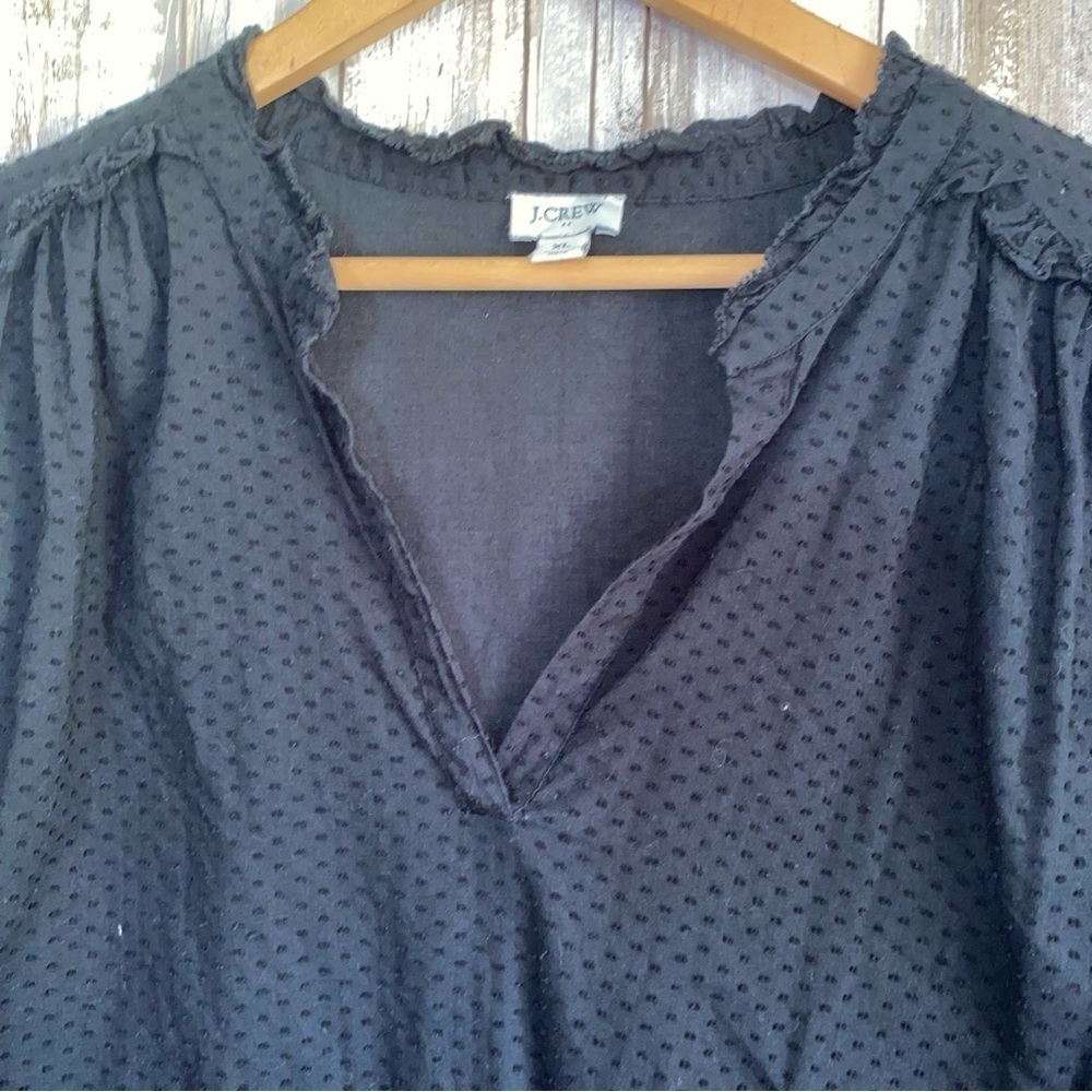 J.Crew Black Textured Swiss Dot Blouse Long Sleeve XL Cotton Top - Picture 4 of 5